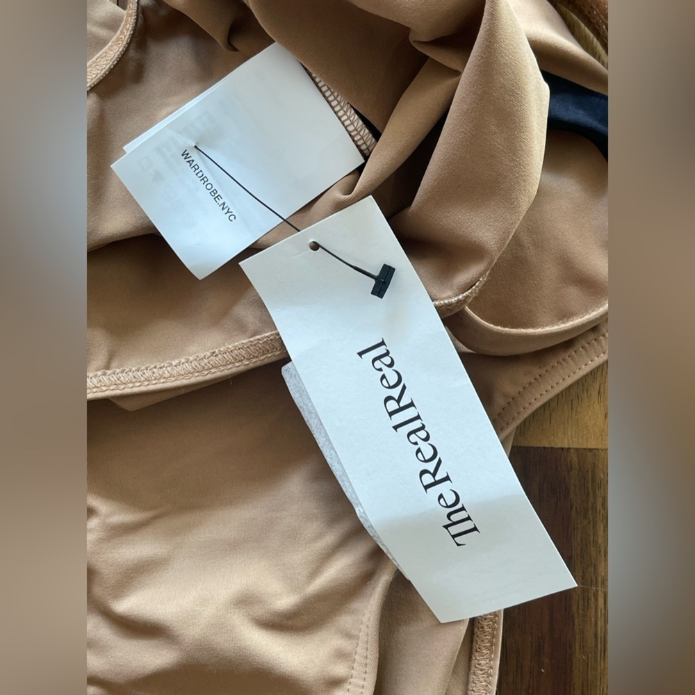 WARDROBE.NYC Striped OnePiece Swimsuit Khaki and Black Designer Swimwear - Picture 8 of 10